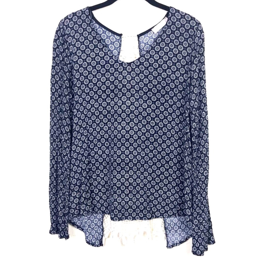 Altar'd State Crochet Back Boho Top Size XS Long Sleeve Women's Medallions